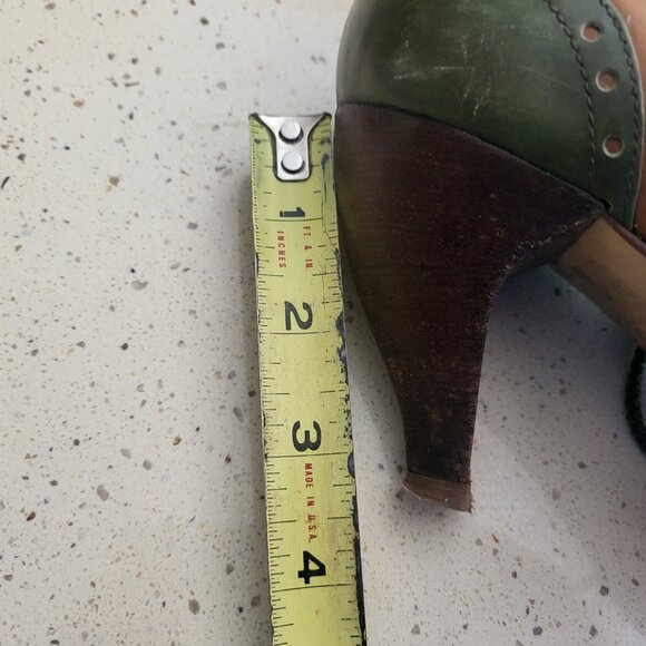 John Fleuvog Leather Lace ups Heels Size 8.5 Vintage Green and Brown Shoes - Picture 12 of 12